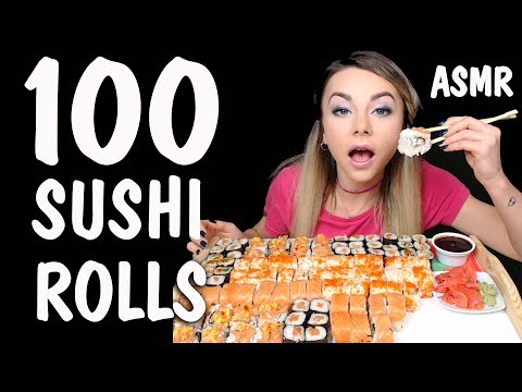 АСМР Мукбанг 100 Суши Роллов 🍣 ASMR Mukbang 100 SUSHI ROLLS  🍱  Let's Eat 땅 寿司 🥢