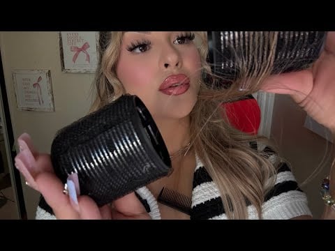 ASMR Hairstyle Prep: Doing Ur Hair Roller Curls + Clips 🎀 (No Talking) Combing & Brushing