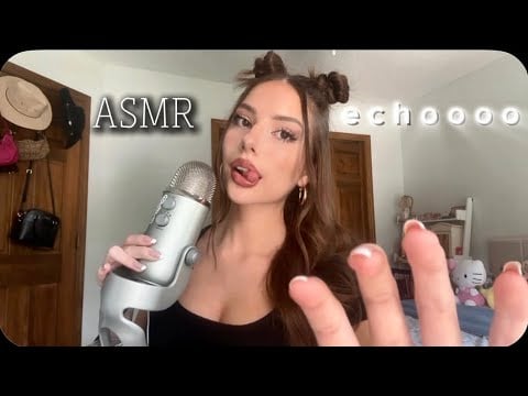 ASMR | fast and aggressive echoed mouth sounds with close up hand movements + some camera touching ♡