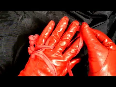 RED LEATHER💘 GLOVE ☜(˚▽˚)☞ SHINY and STICKY paper cutting [[ASMR]]23 april 2016