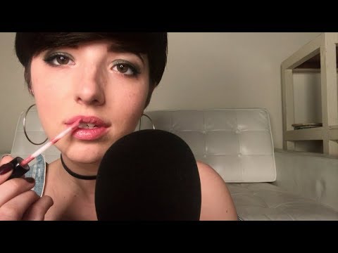 ASMR Lipgloss Application (whispers/lip gloss pumping/mouth sounds)