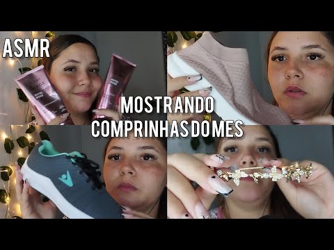 ASMR - MOSTRANDO AS MINHAS COMPRINHAS DE AUTOCUIDADO DO MÊS |com voz suave, sussurro, tapping