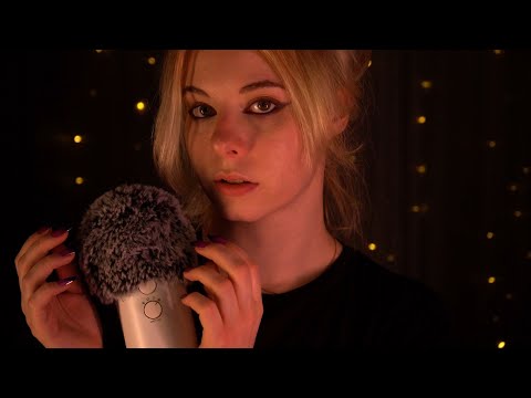 ASMR | Close Up Whispering & Soft Spoken - Slow Fluffy Mic Scratching