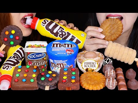 ASMR M&M'S ICE CREAM SUNDAE, CHOCOLATE SHAKE, KLONDIKE ICE CREAM, MARSHMALLOW PIE POP, FERRERO 먹방