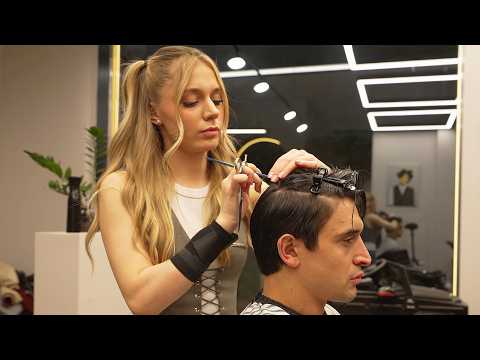 💈(ASMR) Sharp Scissor Cuts & Calm Vibes – Russian Female Barber at Work