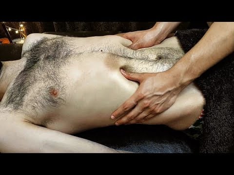 ASMR Abdominal Massage for Hairy male Model / Face & Head & Neck Massage
