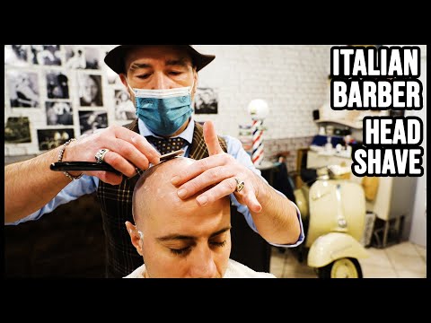 OLD SCHOOL ITALIAN BARBER  | HEAD SHAVE with HOT TOWEL and HEAD MASSAGE | ASMR