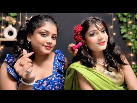  ASMR | Doing My Sister Relaxing Indian Party Makeup & Hairstyle | Our Real Voice 💄😍