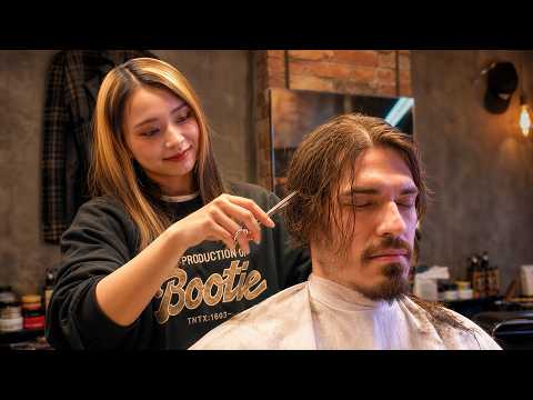 💈(ASMR) This Japanese Scissor Haircut Completely Changed His Look | Japanese Lady Barber Ms Rino