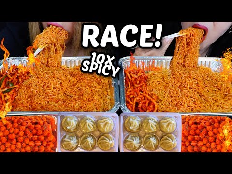 ASMR 10x SPICY RAMEN NOODLE RACE! *big bites* 먹방