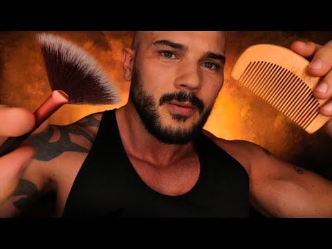 ASMR Helping You to Sleep (Hair Combing & Face Brushing) - Male Personal Attention Sleep Whispers