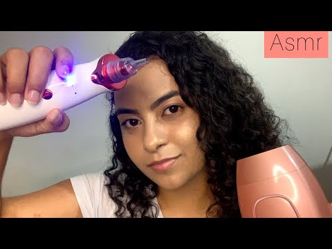 ASMR CUIDANDO DO SEU ROSTO/ Sons de mãos e sons de boca/ sugador de cravos e depilador a luz pulsada