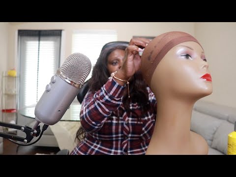 Freshening Wig On Mannequin Head ASMR Gum Chewing