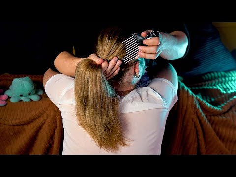 Insomnia Therapy ASMR | Hair Brushing & Nape Attention for Deep Sleep (Hair Sounds)