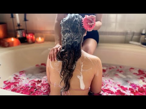 ASMR 💕 (No Talking) Shampoo & Scalp Massage 🌹 Long Hair Wash, Hair Play, Brushing | Real Person ASMR