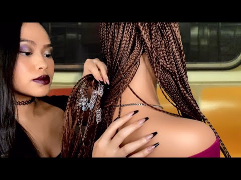 ASMR Mysterious Girl On Train Plays w/ Your Hair (TINGLY Bead Braids) + Back Scratch RP Light Gum