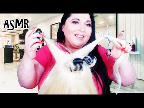 ASMR Hair Salon Roleplay (Haircut, Hair Brushing, Hot Rollers, Gossip, Real Hair, Curler, Hair Play)