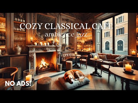 COZY CLASSICAL CAFE + fireplace | Ambience Jazz  for  Studying & Working