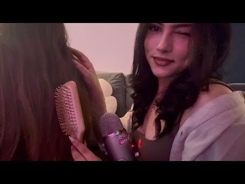[ASMR] Playing with my friend’s hair💈 (brushing, cutting…) 