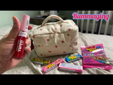 ASMR 💜Makeup Rummaging 💜+ Gum Chewing (4K video)