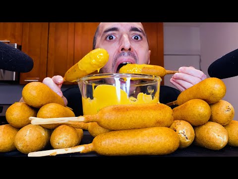 ASMR CHEESY CORN DOGS Mukbang *NO TALKING Eating Sounds  | Nomnomsammieboy