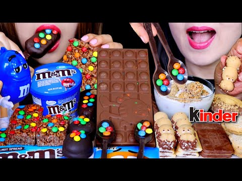 ASMR M&M'S CAKE BAR, CHOCOLATE SPOON, ICE CREAM, CHOCO MARSHMALLOW, CEREAL TREAT, KINDER CHOCOLATE먹방