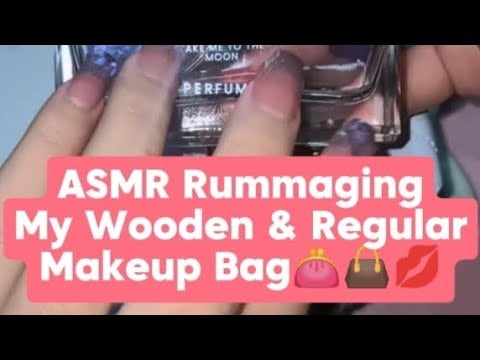 ASMR Rummaging My Wooden and Regular Makeup Bag #asmr 👛👜💋