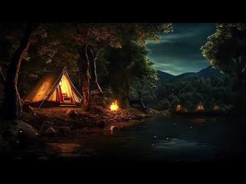 12 Hours of Autumn 🍂 Campfire by the Lake 🔥🌲 | Night Sounds for Sleep & Relaxation ✨