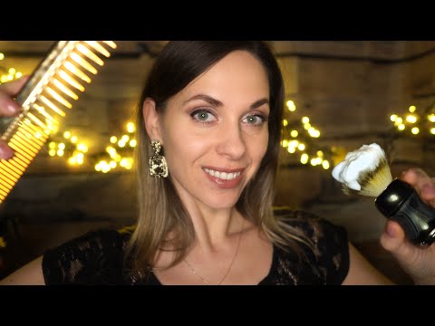 ASMR Sleep-inducing haircut ROLEPLAY, Shave and oil massage and RAIN, Personal Attention