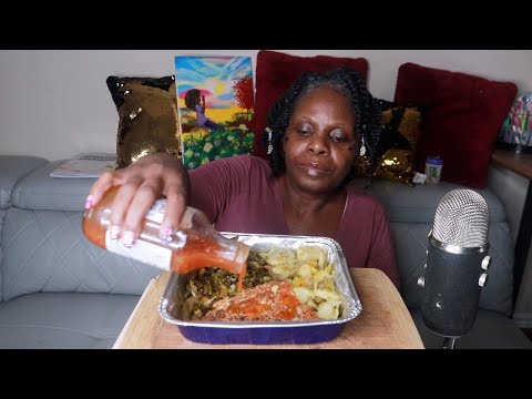 SWEET CHILI SALMON STEW POTATOES WITH KALE ASMR EATING SOUNDS