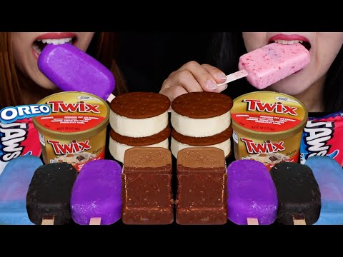 ASMR ICE CREAM PARTY! TWIX CARAMEL ICE CREAM SUNDAE, CRISP N CAKE SANDWICH, PURPLE GALAXY, OREO 먹방