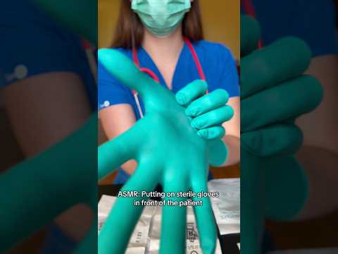 putting on sterile gloves in front of the patient #medicalexam #nurse #latexgloves