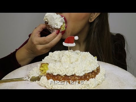 ASMR SAFFRON CHRISTMAS CAKE WITH WHIPPED CREAM / no talking / CREMA ASMR #asmr #creamcake #mukbang