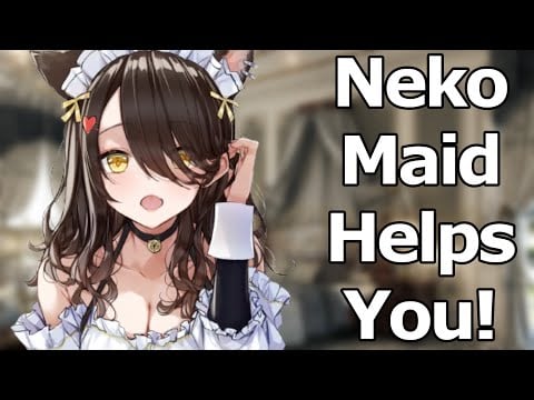 [ASMR RP] Neko Maid Helps You Get Ready! 🧹💤 [F4M] (mouth sounds, whispering)