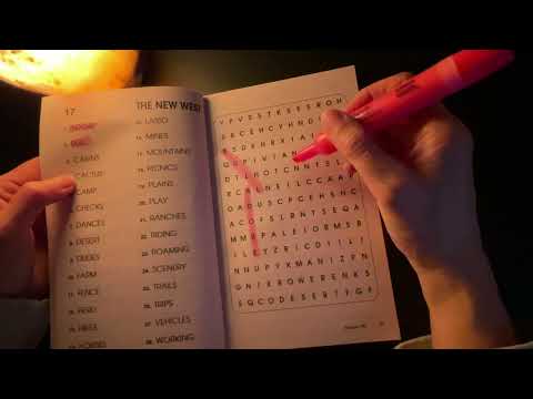 Whispered ASMR for Sleep Relaxation, Cozy Dark Room, Doing a Word Search and Chit Chat