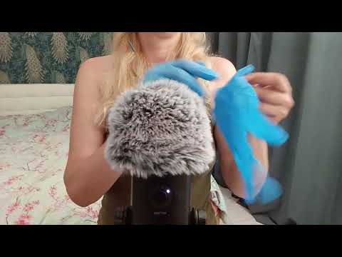 ASMR Pure Tingles:  Blue Gloves &  Fluffy Mic (No Talking)