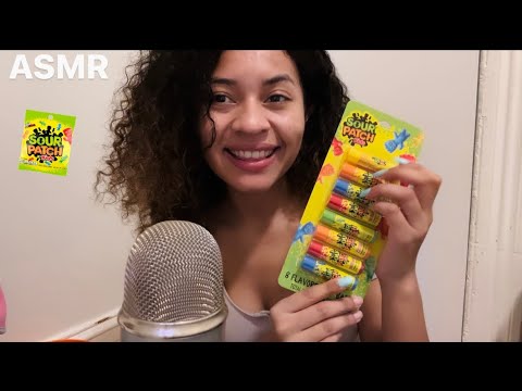 ASMR Español- Aplicándome Lip Balm de Sour Patches (dulces) Mouth Sounds