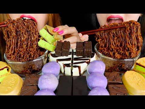 ASMR BLACK BEAN NOODLES, MOCHI ICE CREAM, JELLY, CHEESECAKE, GREEN TEA CAKE, MONAKA ICE CREAM 먹방