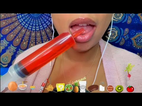 ASMR | Emoji FOOD Challenge 🍅🥝🍜🥗🍍🍫🎂🍕🍮