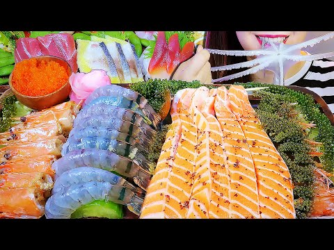 ASMR MOST POPULAR RAW FOOD ON CHANEL RAW OCTOPUS , SALMON , SHRIMPS PART 12 LINH ASMR