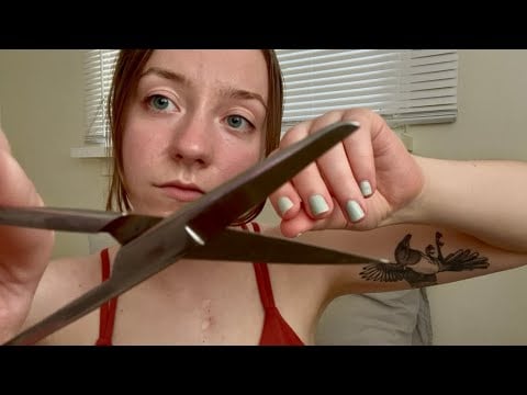 asmr whispered plucking & cutting your negative energy with 4 different pairs of scissors ⛈️