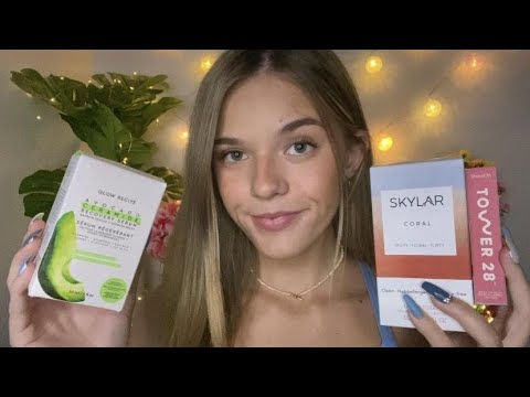 ASMR Skincare & Makeup Haul 🌷 (long nail tapping)