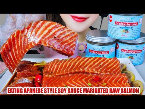 ASMR JAPANESE STYLE SOY SAUCE MARINATED RAW SALMON EATING SOUND | LINH-ASMR