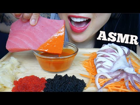 ASMR RAW TUNA *SASHI GRADE + SQUID + TOBIKO + MAYO FIRE SAUCE (EATING SOUNDS) NO TALKING | SAS-ASMR