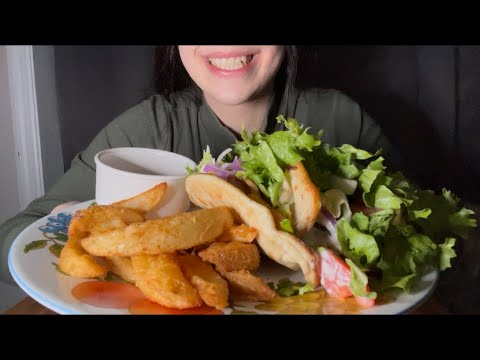 HUGE MESSY CHICKEN GYRO AND FRIES ASMR EATING