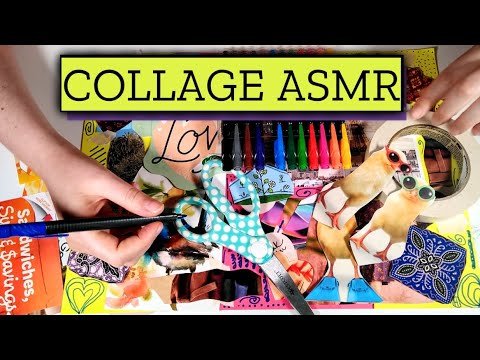 Collage Art ASMR {Relaxing 🌸 Paper, Tape, Scissors - Table Tapping - Drawing} No Talking