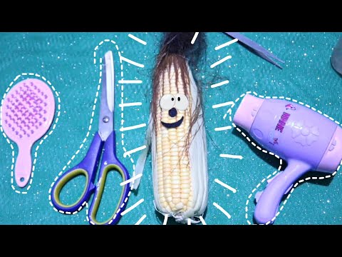 ASMR : CORTE DE CABELO NO MILHO 🌽 (sons de tesoura ,secador) - HAIR CUT IN CORN