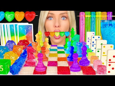 ASMR RAINBOW FOOD, DICE CANDY, RAINBOW CHESS BOARD, CHOCOLATE DOMINOS, RAINBOW JELLO MUKBANG 먹방