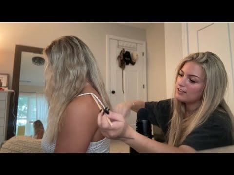 ASMR personal attention on my sister! (hair play, back scratching, tattoo tracing) real person asmr🩷
