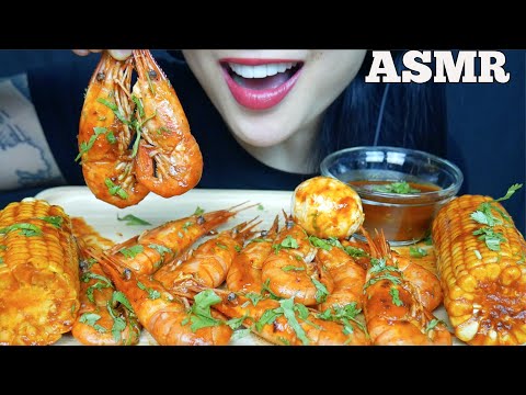 ASMR SPOT PRAWNS EGG CORN SPICY SEAFOOD SAUCE (EATING SOUNDS) NO TALKING | SAS-ASMR